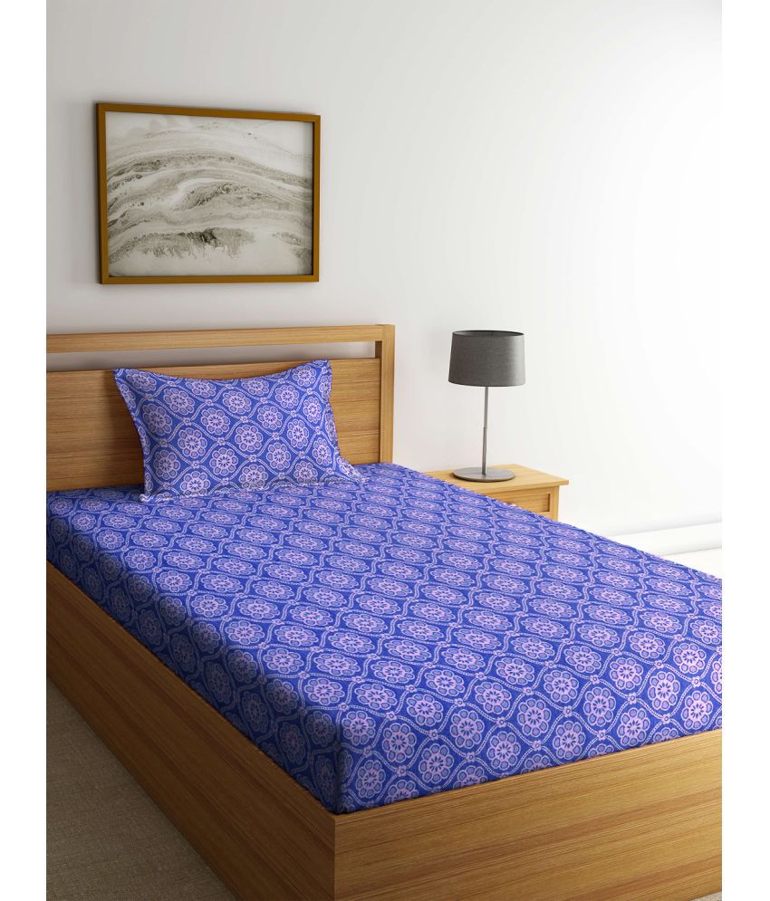     			Klotthe Poly Cotton Floral 1 Single Bedsheet with 1 Pillow Cover - Navy Blue
