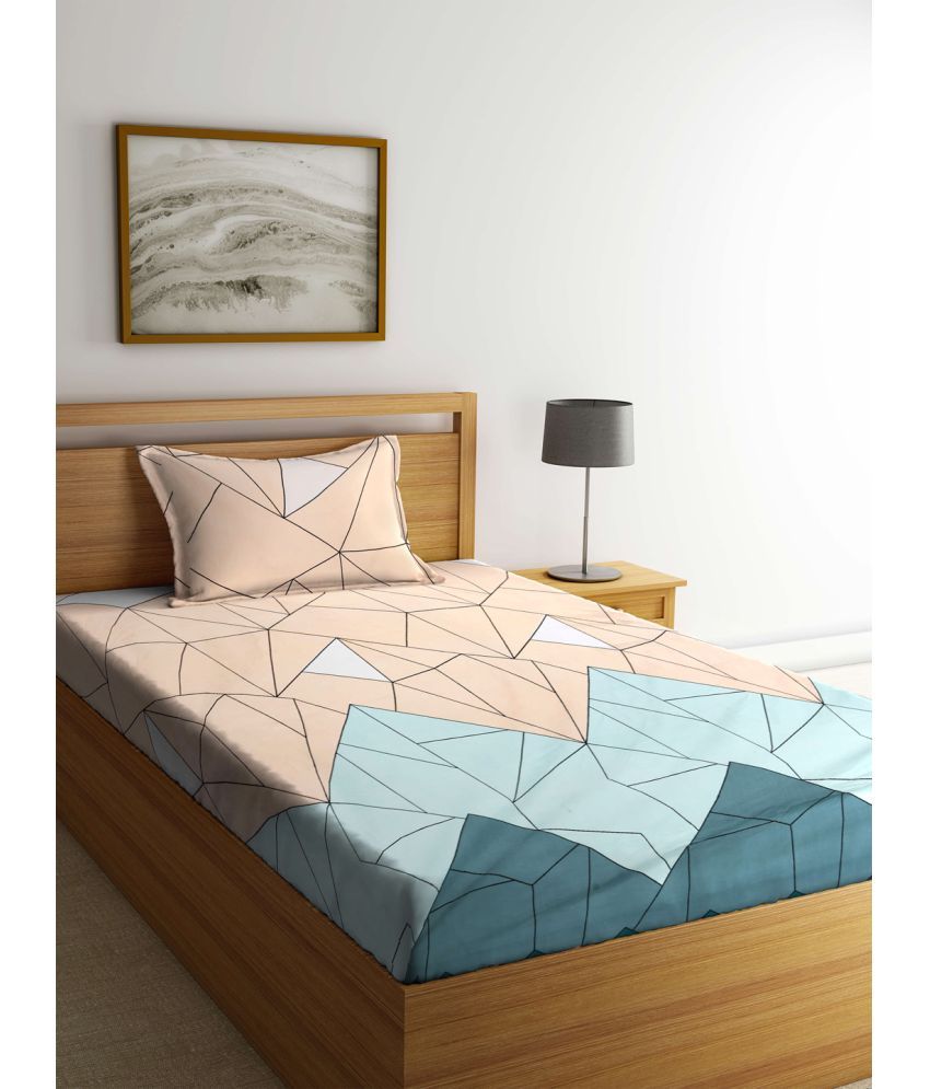     			Klotthe Poly Cotton Geometric 1 Single Bedsheet with 1 Pillow Cover - Multicolor