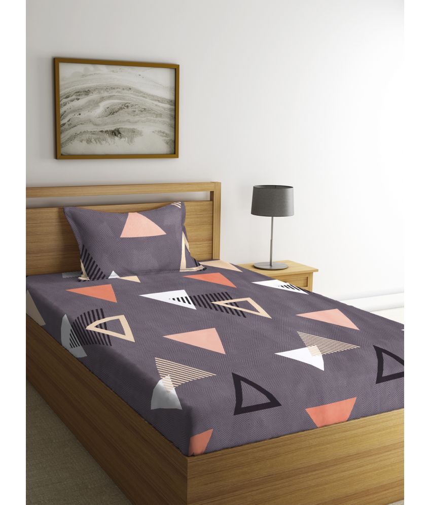     			Klotthe Poly Cotton Geometric 1 Single Bedsheet with 1 Pillow Cover - Light Grey