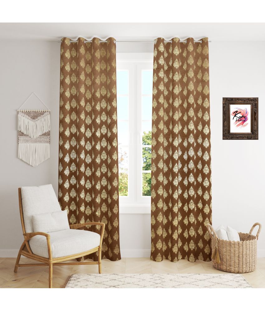     			Kraftiq Homes Floral Room Darkening Eyelet Curtain 5 ft ( Pack of 2 ) - Brown