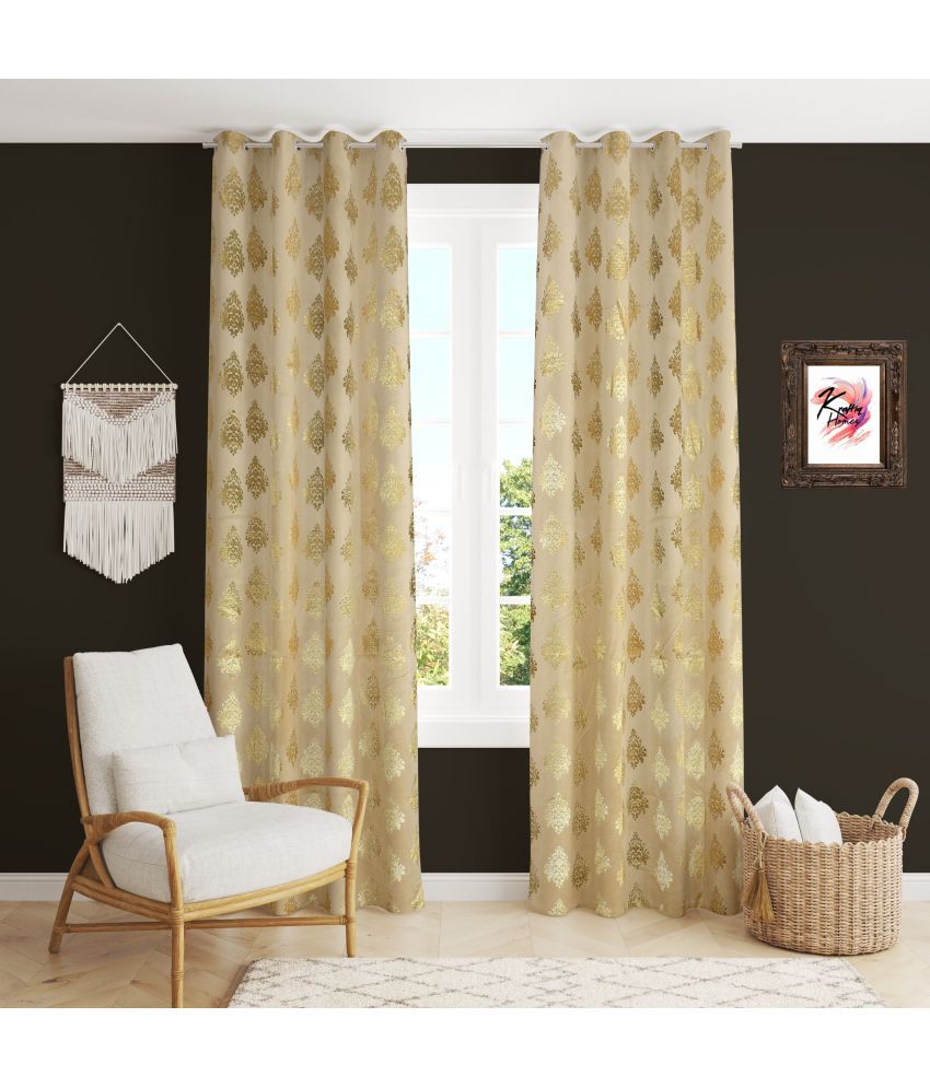     			Kraftiq Homes Floral Room Darkening Eyelet Curtain 5 ft ( Pack of 2 ) - Cream