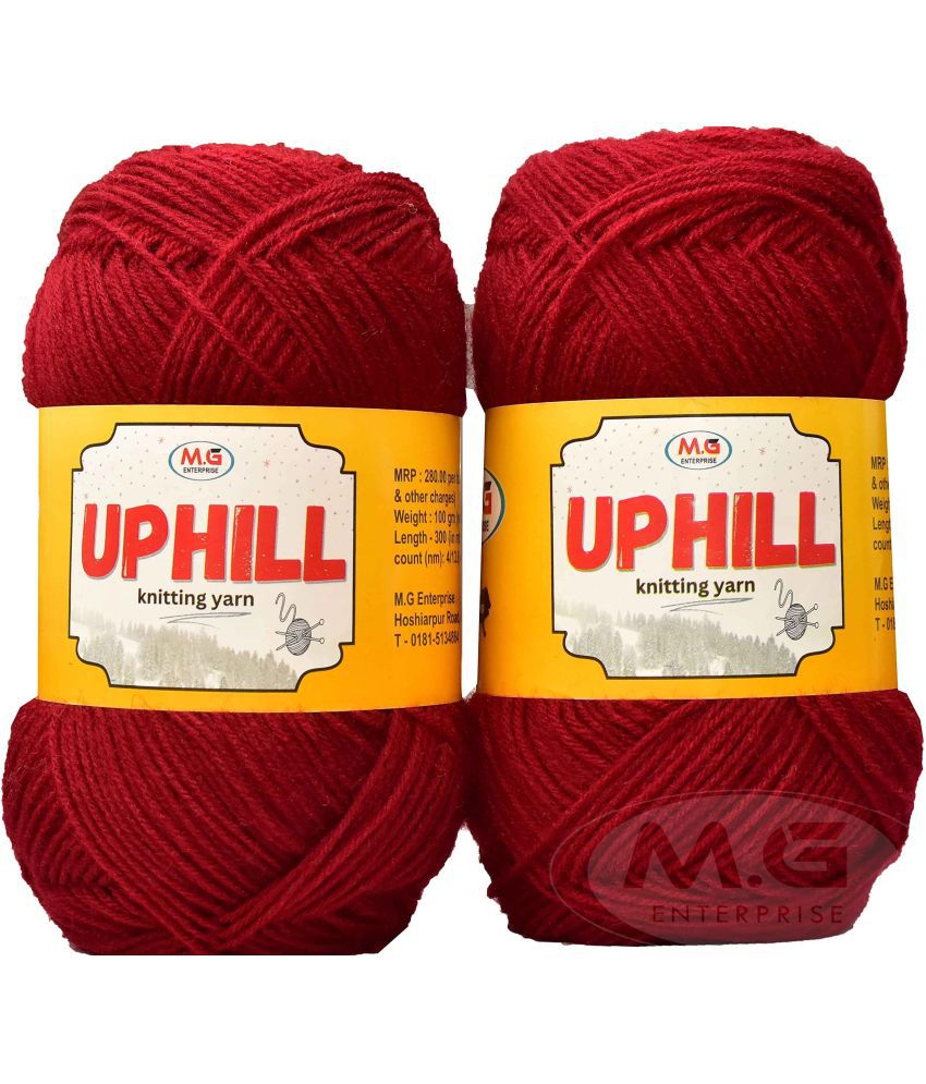     			M.G ENTERPRISE Uphill Red 400 GMS Wool Hank Hand Knitting Wool/Art Craft Soft Fingering Crochet Hook Yarn, Needle Knitting Yarn Thread Dyed- Art-AFAA