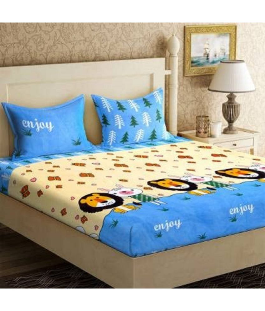     			Neekshaa Cotton Animal Fitted Fitted bedsheet with 2 Pillow Covers ( Double Bed ) - Blue
