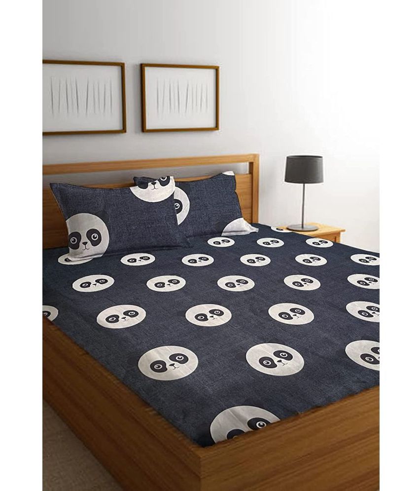     			Neekshaa Cotton Animal Fitted Fitted bedsheet with 2 Pillow Covers ( Double Bed ) - Black