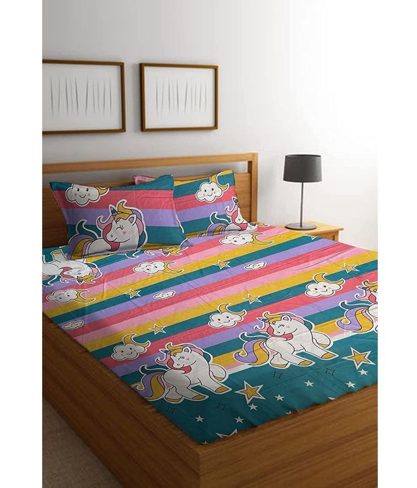     			Neekshaa Cotton Animal Fitted Fitted bedsheet with 2 Pillow Covers ( Double Bed ) - Multi
