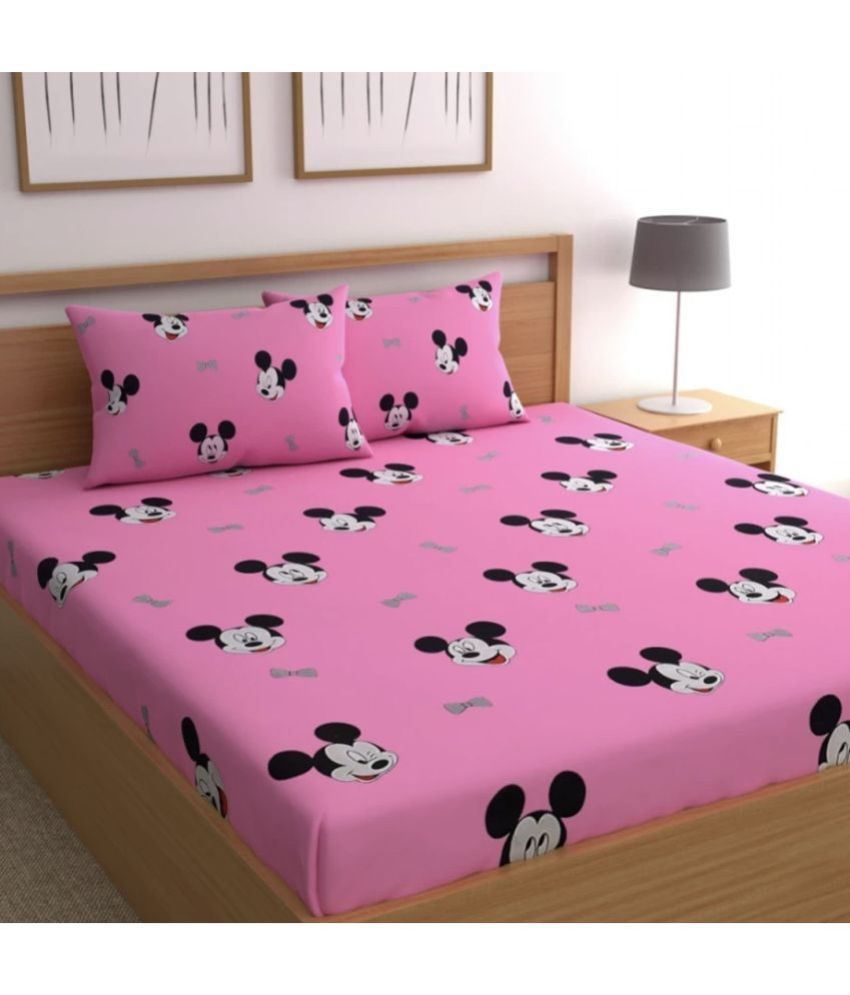     			Neekshaa Cotton Humor & Comic Fitted Fitted bedsheet with 2 Pillow Covers ( Double Bed ) - Pink