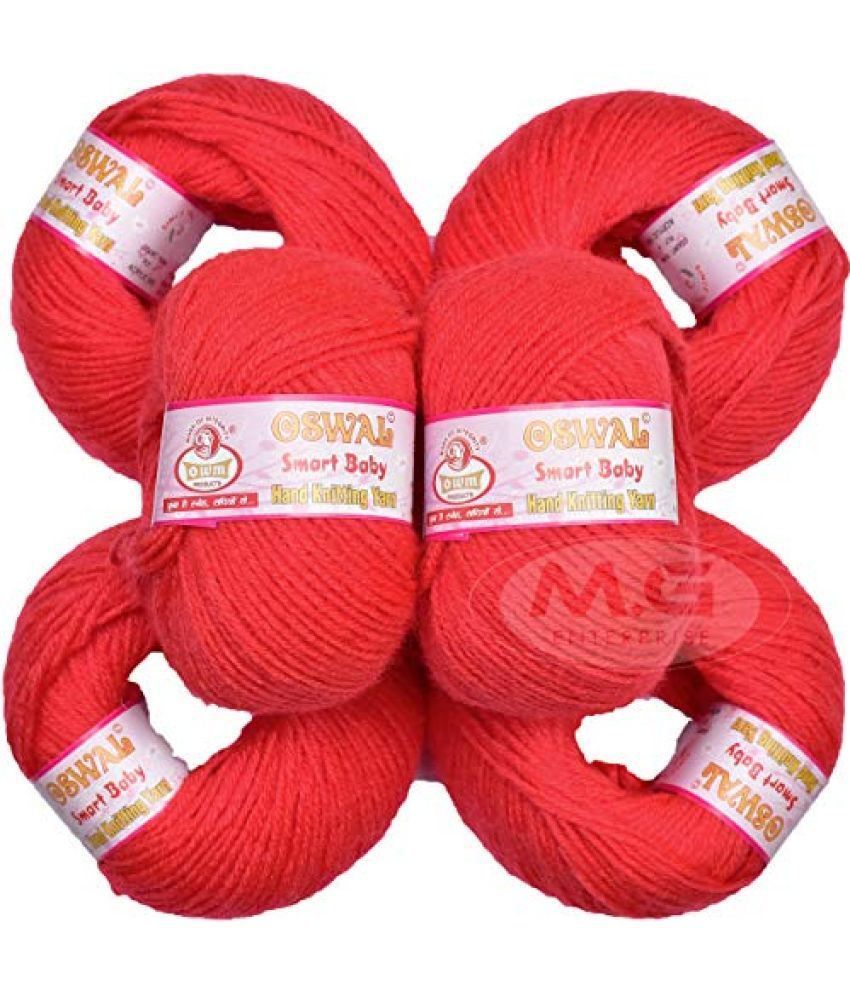     			Oswal 100% Acrylic Wool Candy Red (6 pc) Smart Baby 4 ply Wool Ball Hand Knitting Wool/Art Craft Soft Fingering Crochet Hook Yarn, Needle Knitting Yarn Thread Dyed