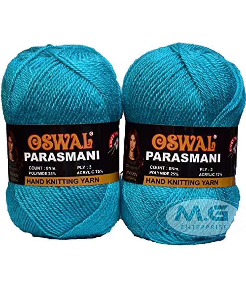     			Oswal 3 Ply Knitting Yarn Wool, Light Teal Blue 200 gm Best Used with Knitting Needles, Crochet Needles Wool Yarn for Knitting. by Oswal