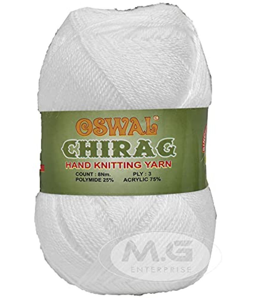     			Oswal Chirag White (200 gm) Wool Ball Hand Knitting Wool/Art Craft Soft Fingering Crochet Hook Yarn, Needle Knitting Yarn Thread Dyed EGE