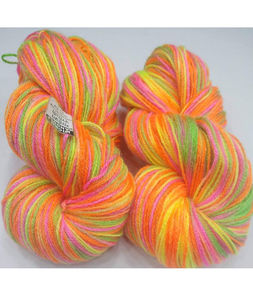     			Oswal Knitting Yarn Wool Multi Orange Pink Yellow Greenk 600gm. Woolen Crochet Yarn Thread. Wool Yarn for Knitting. Woolen Thread.