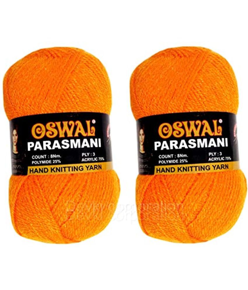    			Oswal PARASMANI Hand Knitting Yarn Wool | Beautiful Shade Wool / Uun | Wool for Woolen Sweater, Cap, Hand-Gloves etc. | Candy Orange Color, Each Ball - 100 gm (Shade- OP57. 200) Pack of 2