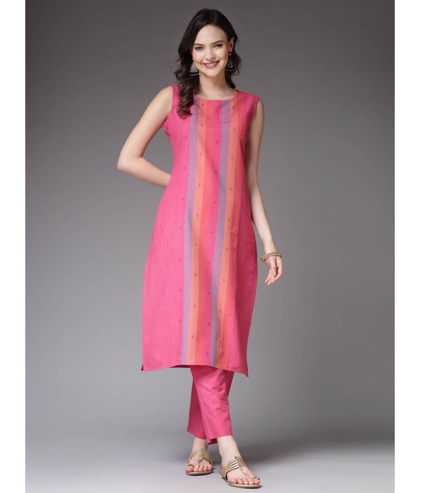     			Stylum Cotton Blend Printed Kurti With Pants Women's Stitched Salwar Suit - Pink ( Pack of 1 )