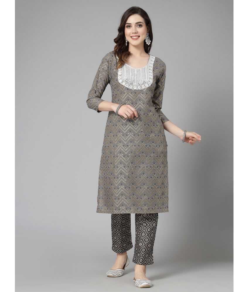     			Stylum Cotton Blend Printed Kurti With Pants Women's Stitched Salwar Suit - Grey ( Pack of 1 )