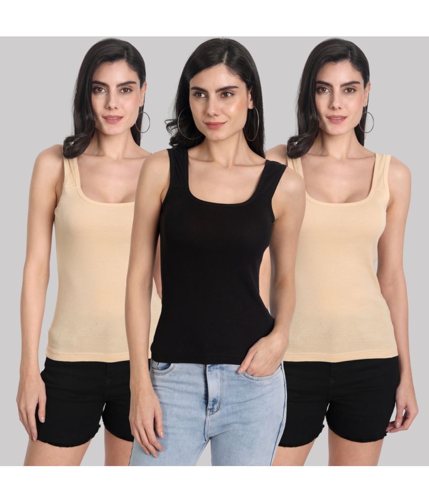     			AIMLY Cotton Camisoles - Beige Pack of 3