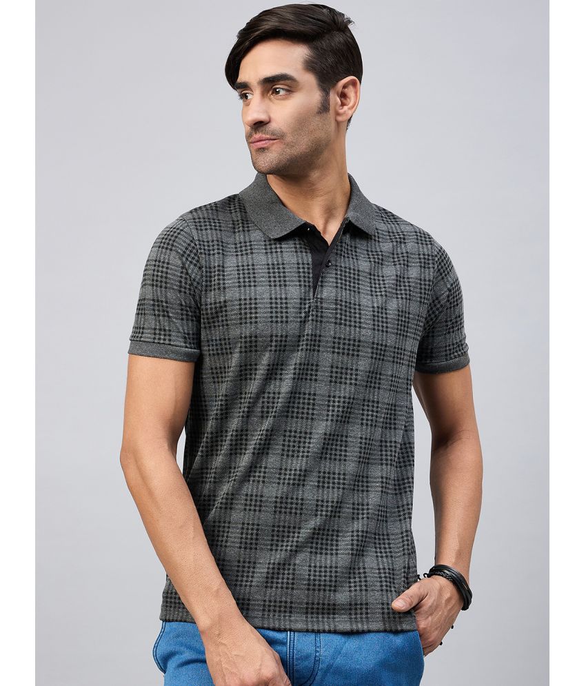     			AUSTIN WOOD Cotton Blend Regular Fit Checks Half Sleeves Men's Polo T Shirt - Charcoal Grey ( Pack of 1 )