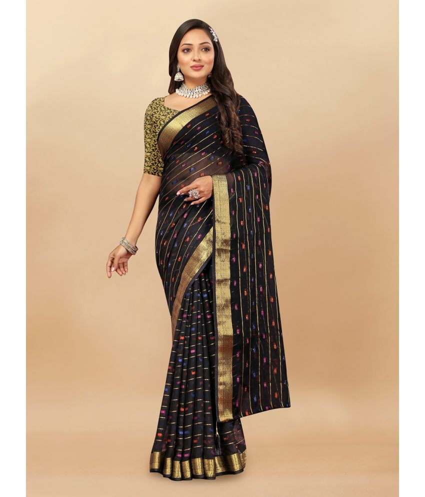     			Aardiva Chiffon Woven Saree With Blouse Piece - Black ( Pack of 1 )