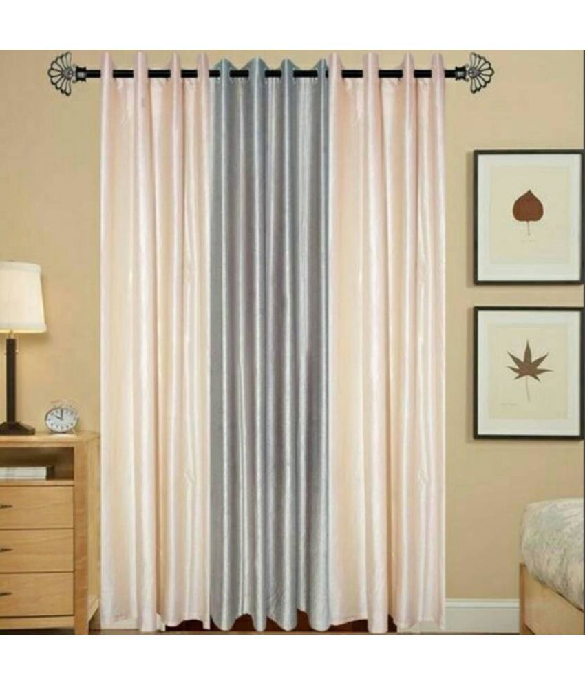     			BELLA TRUE Solid SemiTransparent Eyelet Curtain 7 ft ( Pack of 3 )  Multicolor