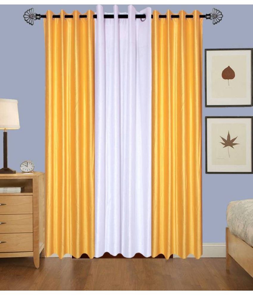    			BELLA TRUE Solid SemiTransparent Eyelet Curtain 7 ft ( Pack of 3 )  Yellow