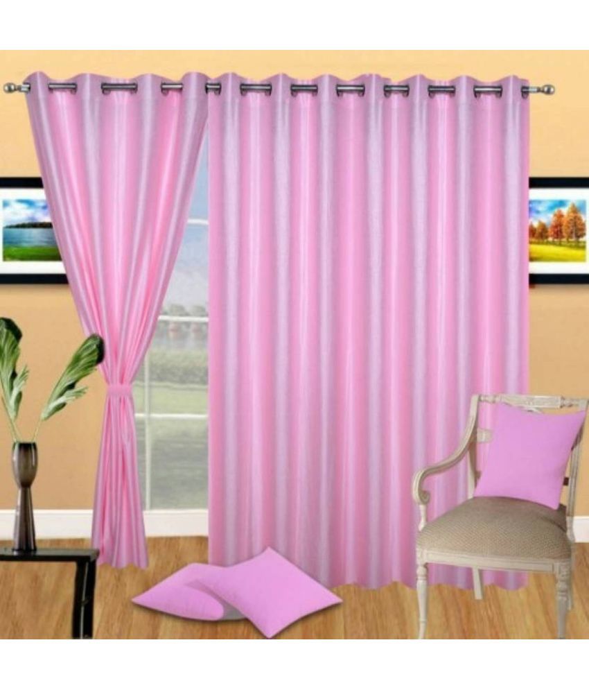     			HOMETALES Solid Semi-Transparent Eyelet Curtain 7 ft ( Pack of 3 ) - Pink
