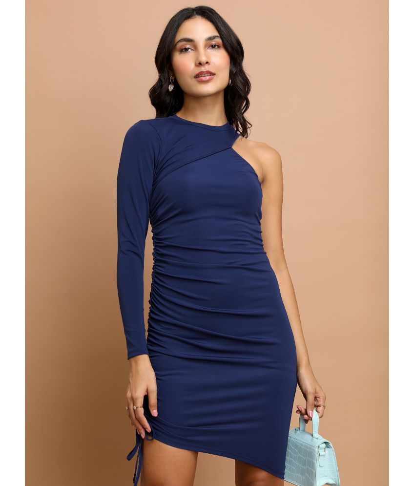     			Ketch Polyester Blend Solid Mini Women's Bodycon Dress - Navy Blue ( Pack of 1 )