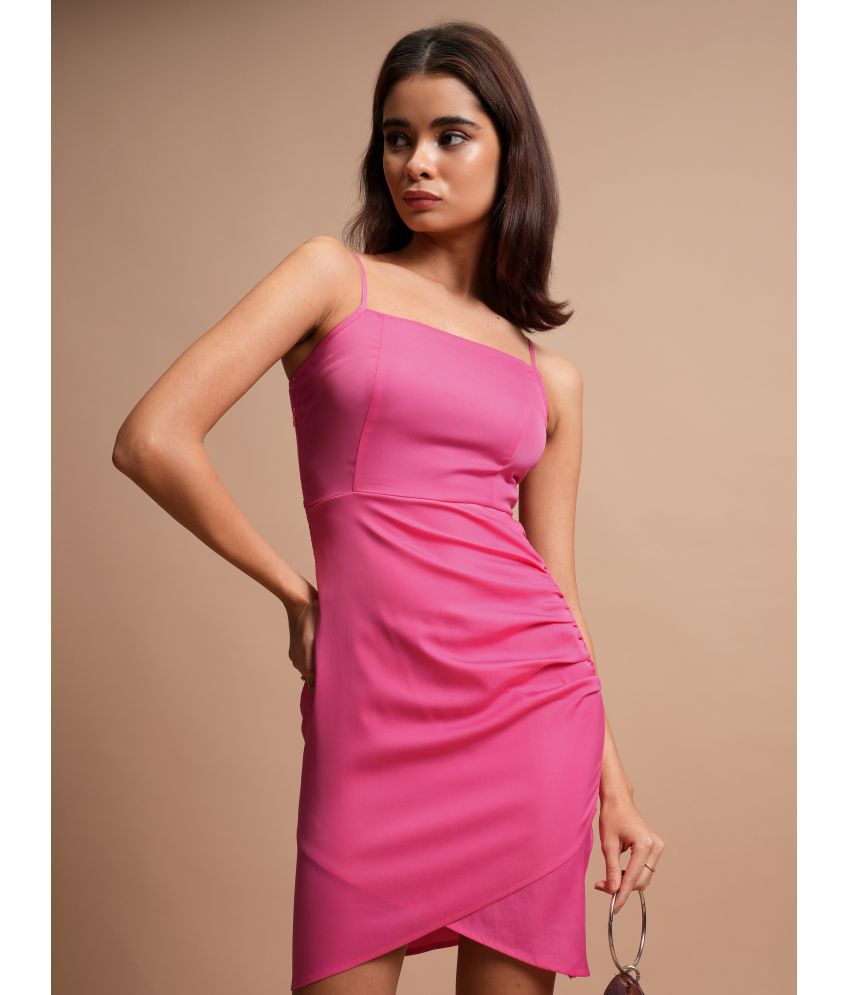     			Ketch Polyester Blend Solid Mini Women's Bodycon Dress - Pink ( Pack of 1 )