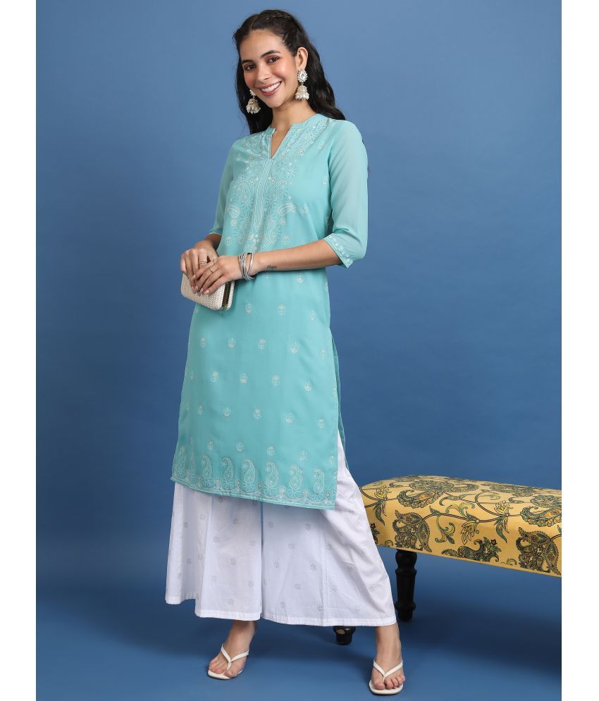     			Ketch Polyester Embroidered Straight Women's Kurti - Blue ( Pack of 1 )