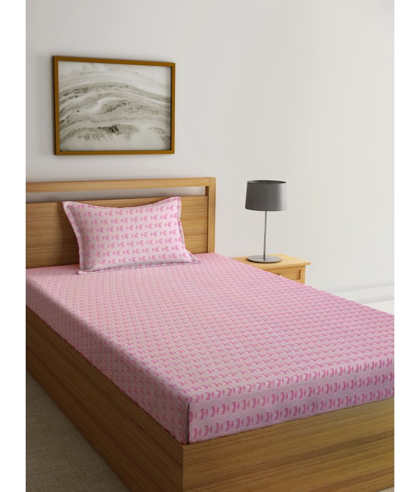    			Klotthe Poly Cotton Abstract Printed 1 Single Bedsheet with 1 Pillow Cover - Pink