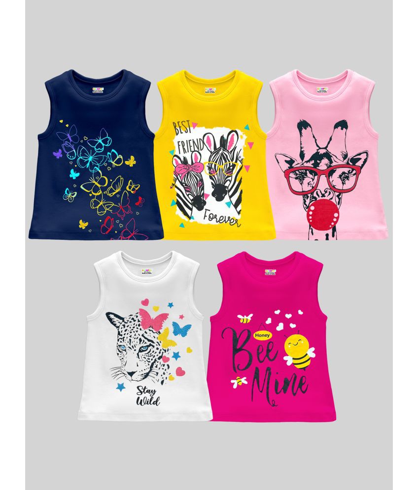     			Kuchipoo Multicolor Cotton Blend Girls T-Shirt ( Pack of 5 )