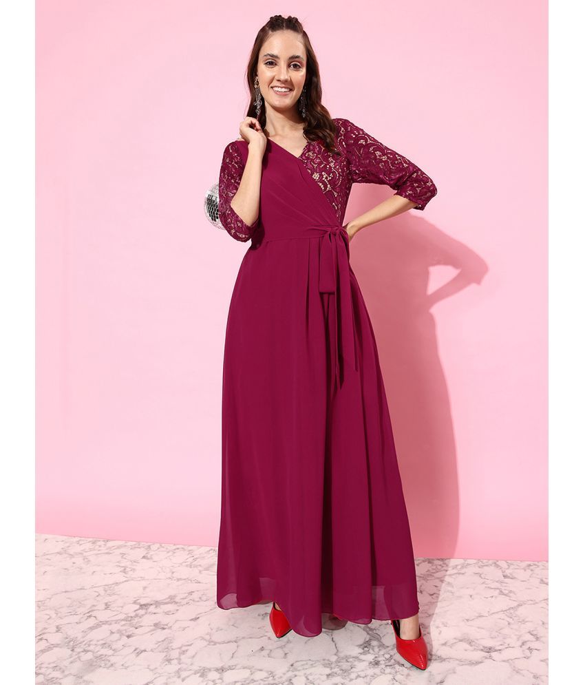     			Miss Chase Georgette Solid Full Length Women's Wrap Dress - Pink ( Pack of 1 )