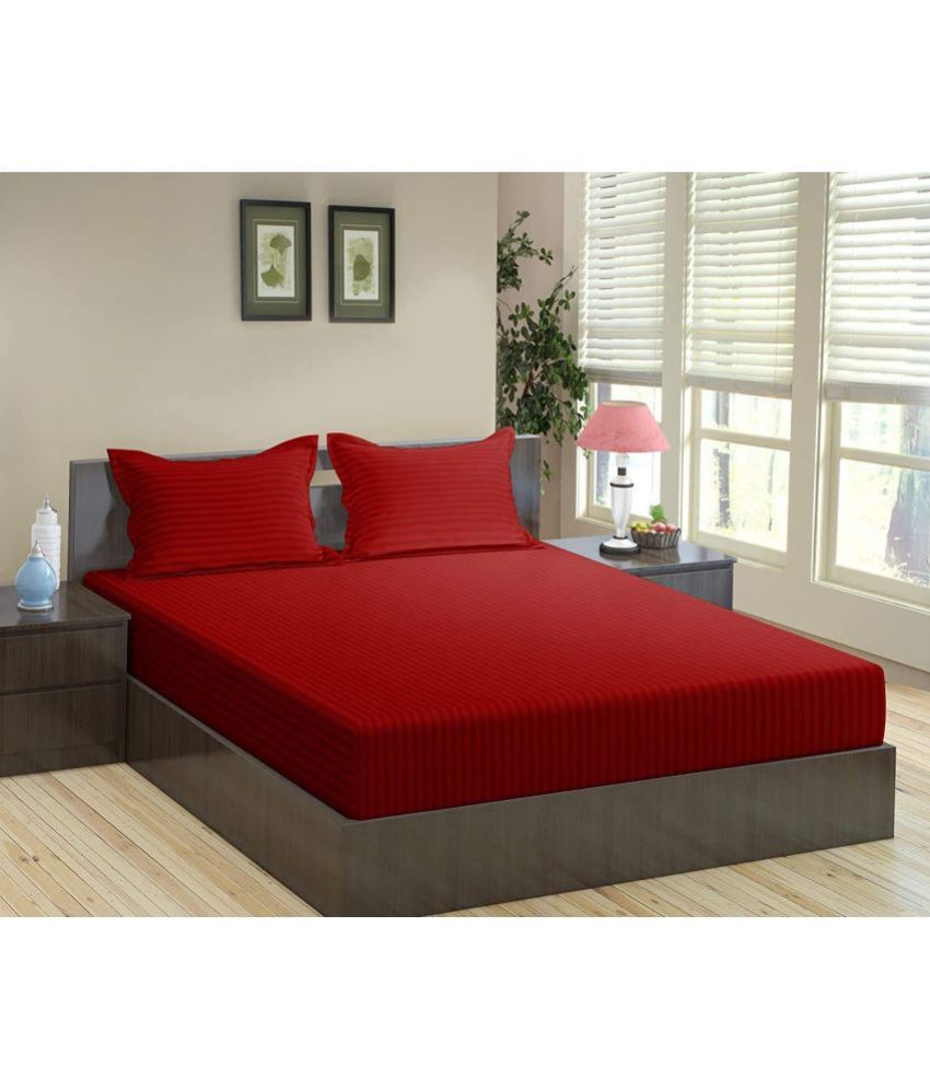     			Neekshaa Satin Vertical Striped 1 Double Bedsheet with 2 Pillow Covers - Red