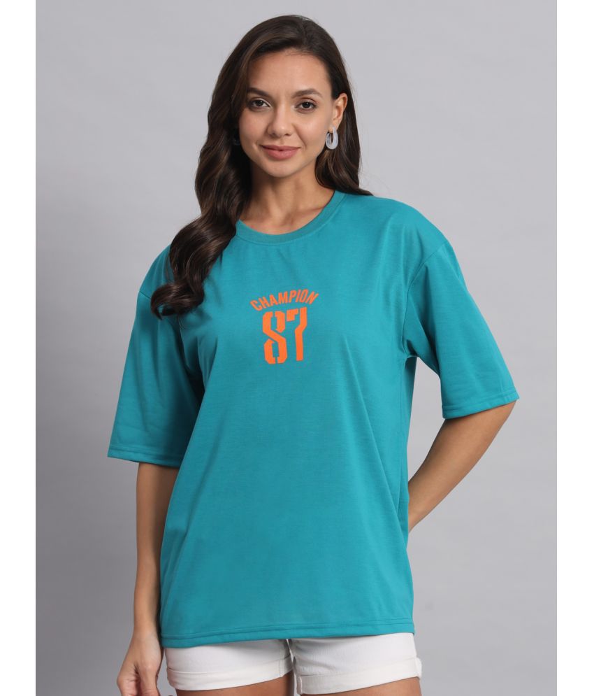     			OBAAN Teal Cotton Blend Loose Fit Women's T-Shirt ( Pack of 1 )