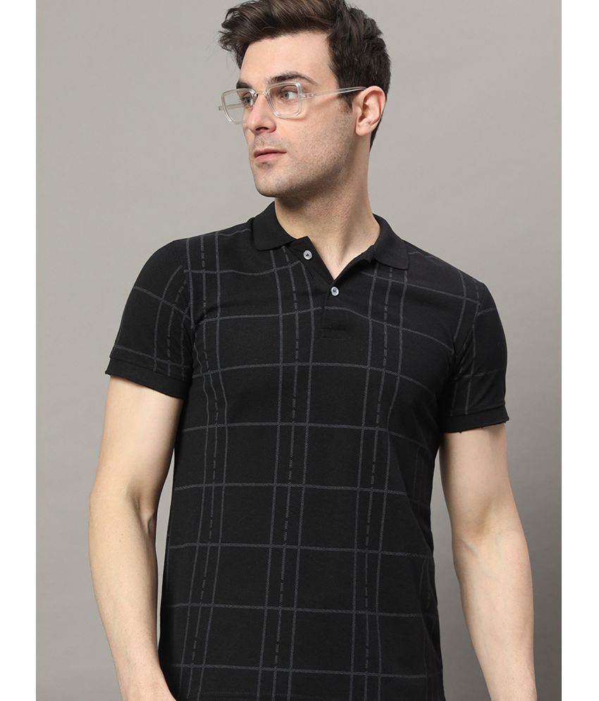     			RELANE Pack of 1 Cotton Blend Regular Fit Checks Half Sleeves Men's Polo T Shirt ( Black )