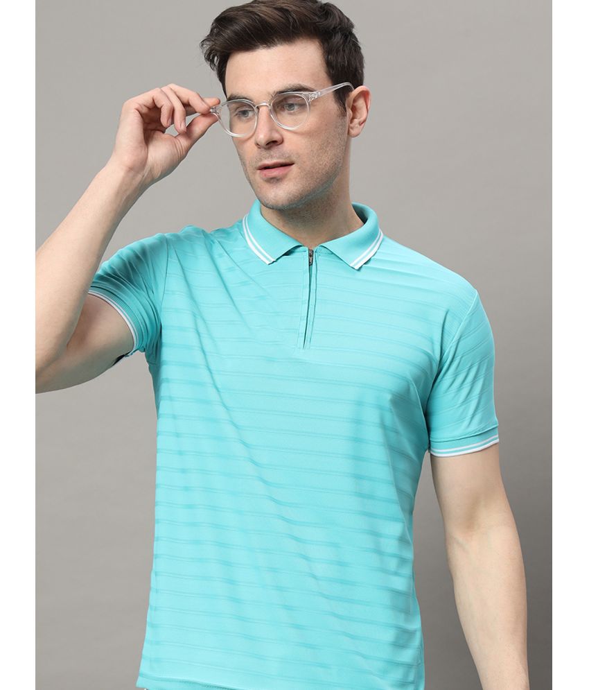     			RELANE Cotton Blend Regular Fit Striped Half Sleeves Men's Polo T Shirt - Aqua ( Pack of 1 )