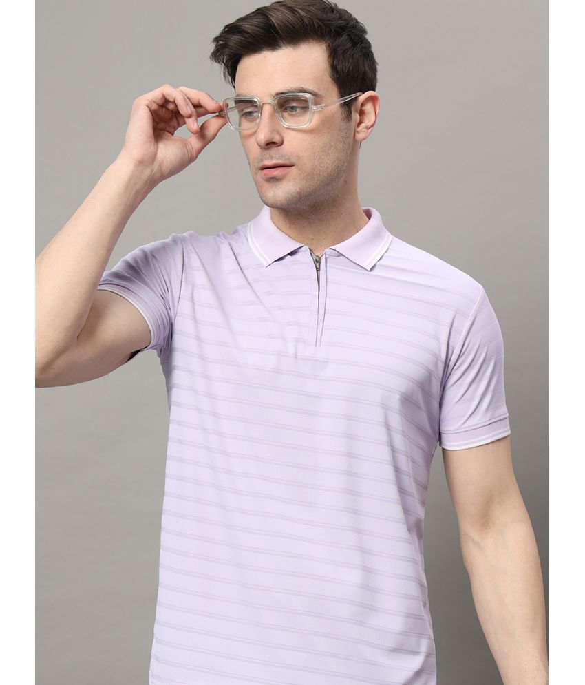     			RELANE Cotton Blend Regular Fit Striped Half Sleeves Men's Polo T Shirt - Lavender ( Pack of 1 )
