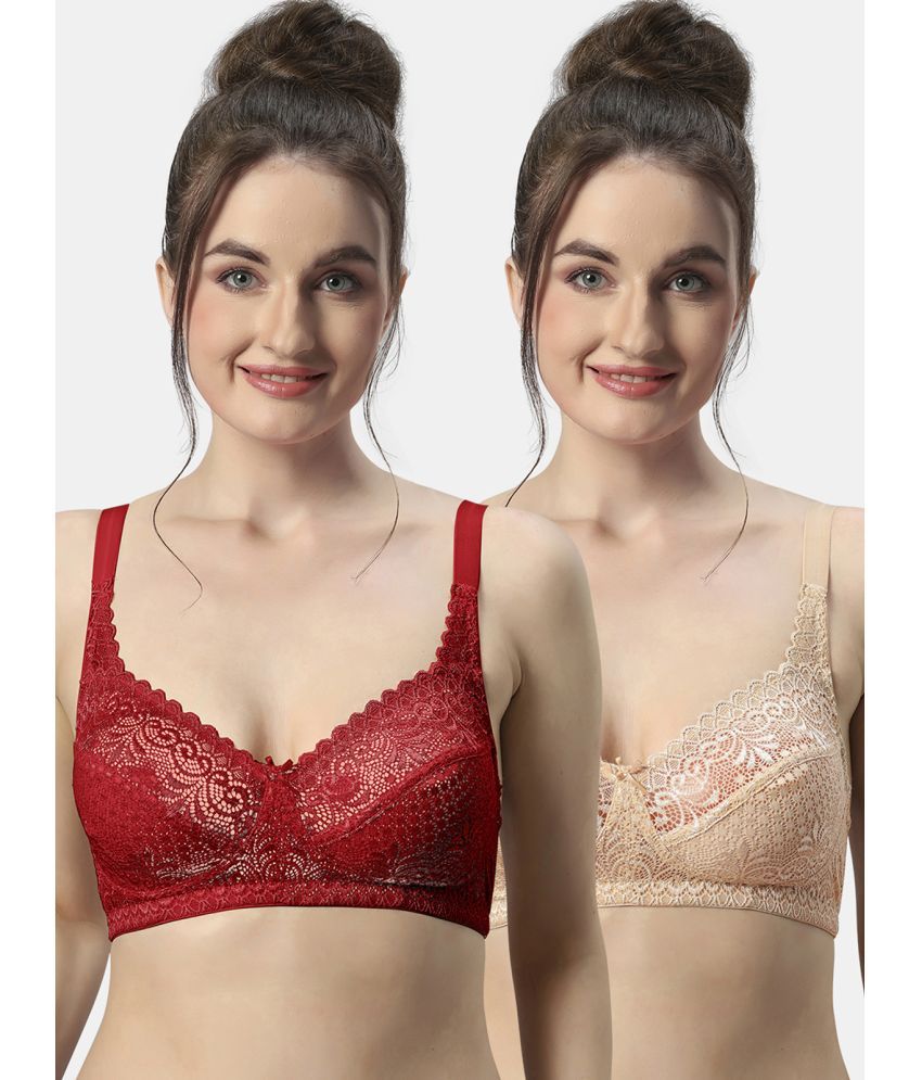     			Sonari Pack of 2 Nylon Non Padded Women's T-Shirt Bra ( Multicolor ) c-9redskin