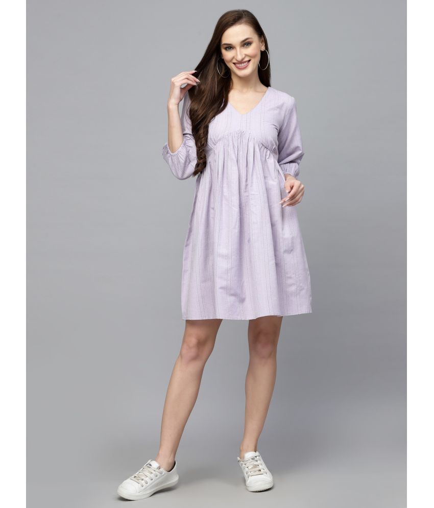     			Stylum Cotton Blend Striped Above Knee Women's Fit & Flare Dress - Lavender ( Pack of 1 )