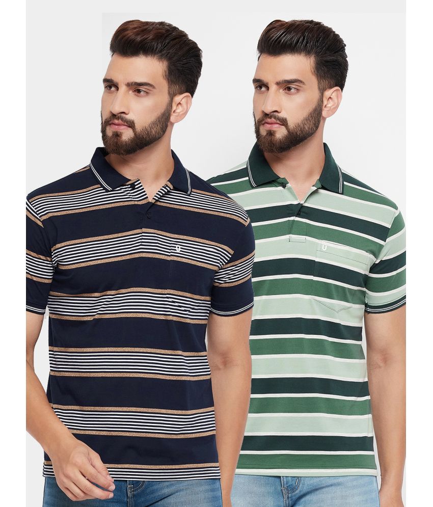     			UNIBERRY Cotton Blend Regular Fit Striped Half Sleeves Men's Polo T Shirt - Indigo ( Pack of 2 )