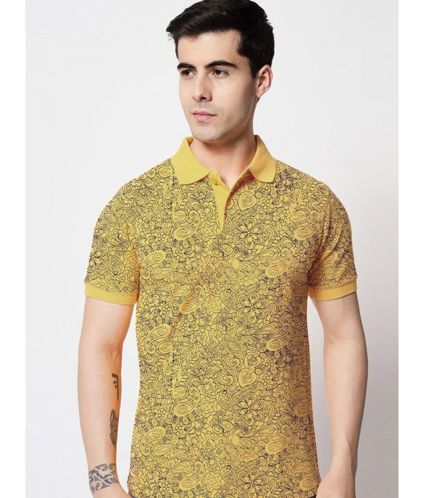     			ADORATE Cotton Blend Regular Fit Printed Half Sleeves Men's Polo T Shirt - Mustard ( Pack of 1 )