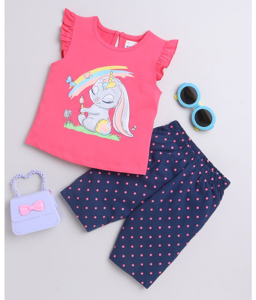     			BUMZEE Navy & Pink Girls Sleeveless T-Shirt & Capri Set Age - 6-12 Months
