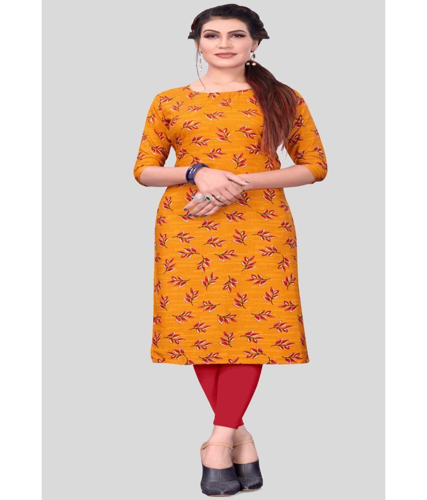     			DSK STUDIO Crepe Printed Straight Women's Kurti - Yellow ( Pack of 1 )