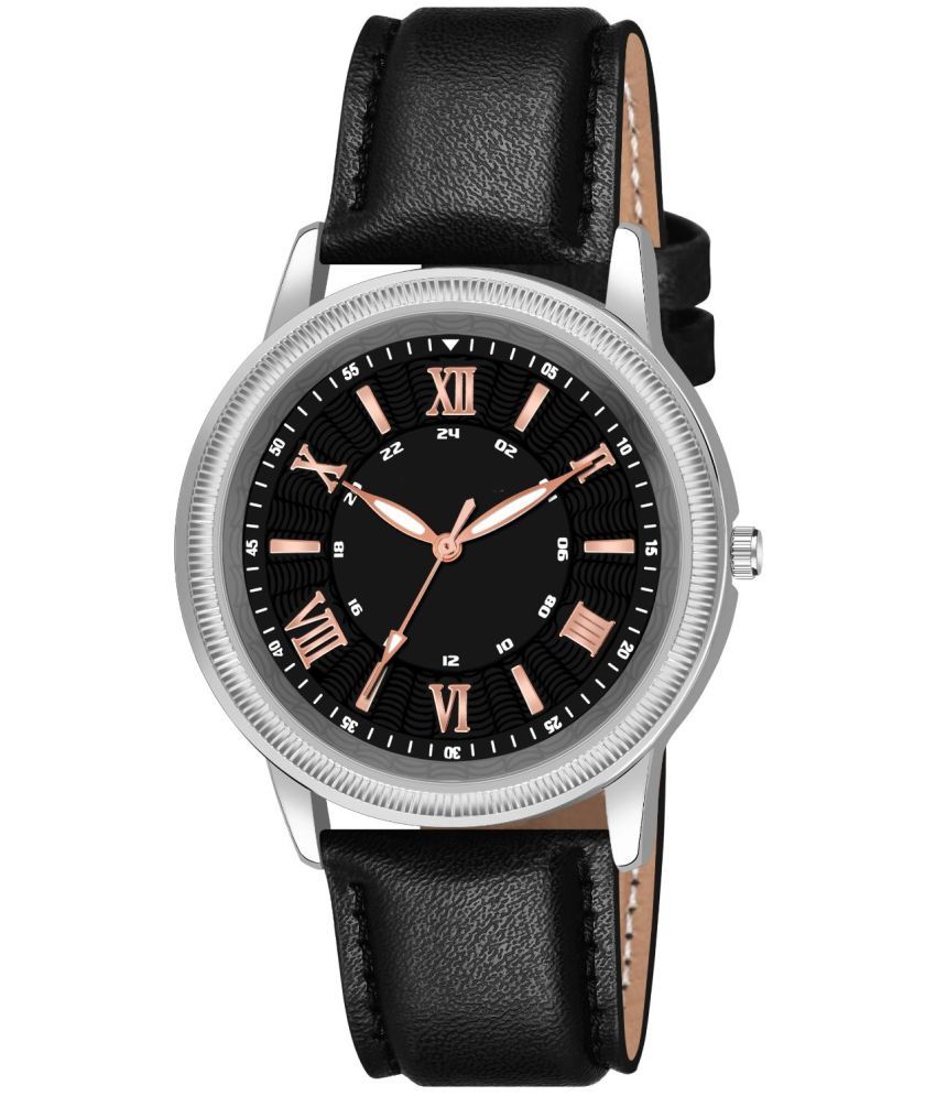     			KIARVI GALLERY Black Leather Analog Men's Watch