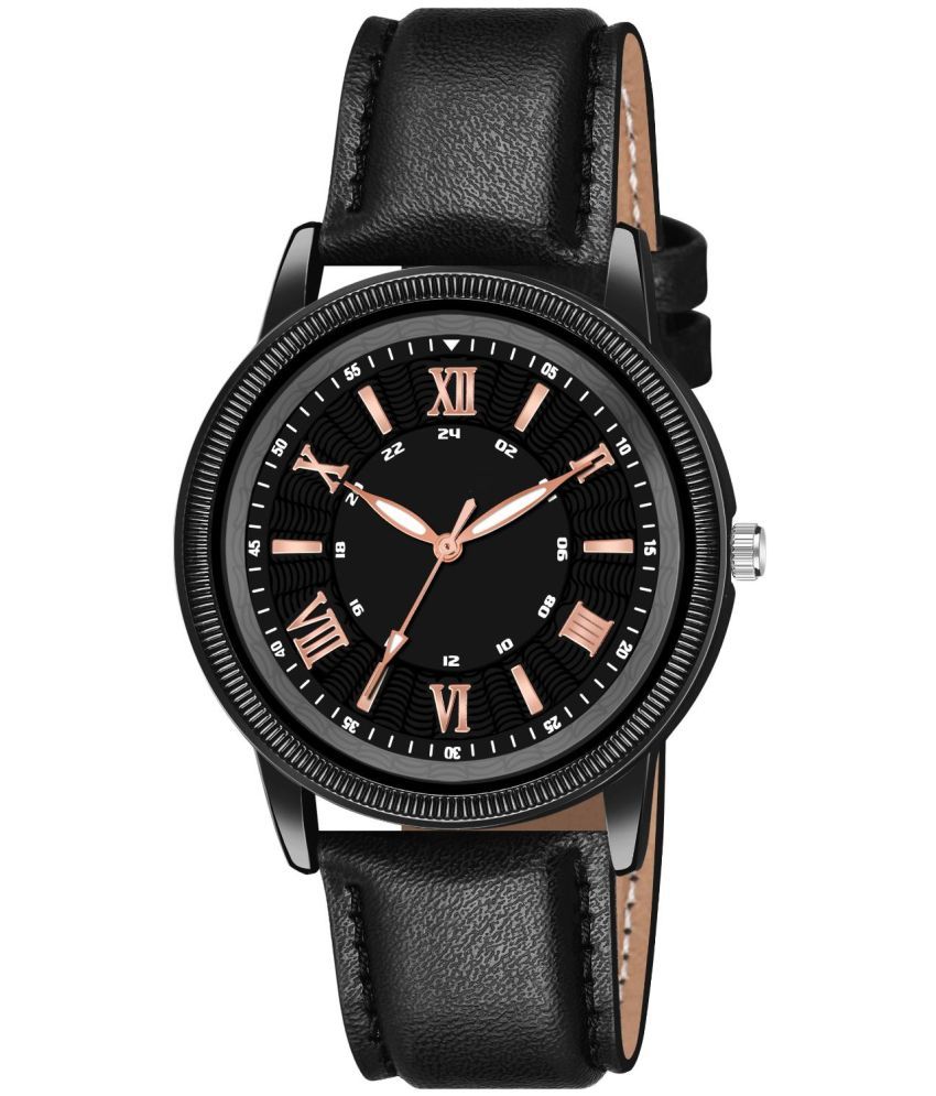     			KIARVI GALLERY Black Leather Analog Men's Watch