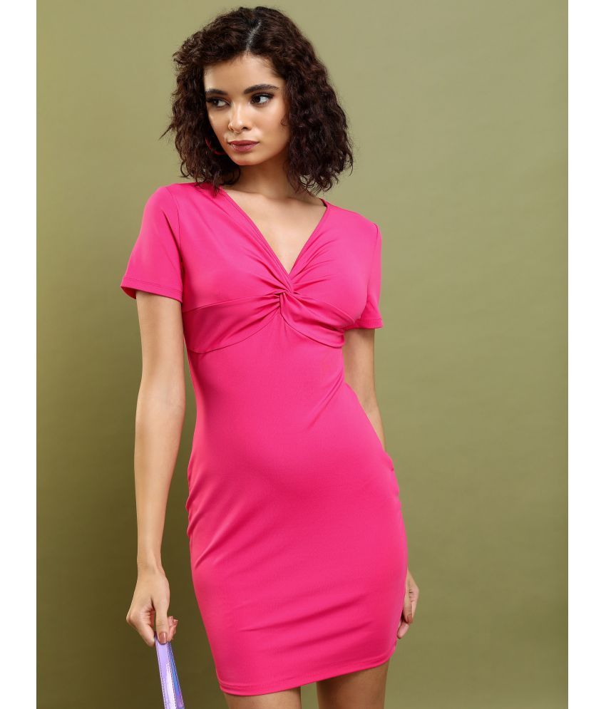     			Ketch Polyester Blend Solid Mini Women's Bodycon Dress - Pink ( Pack of 1 )