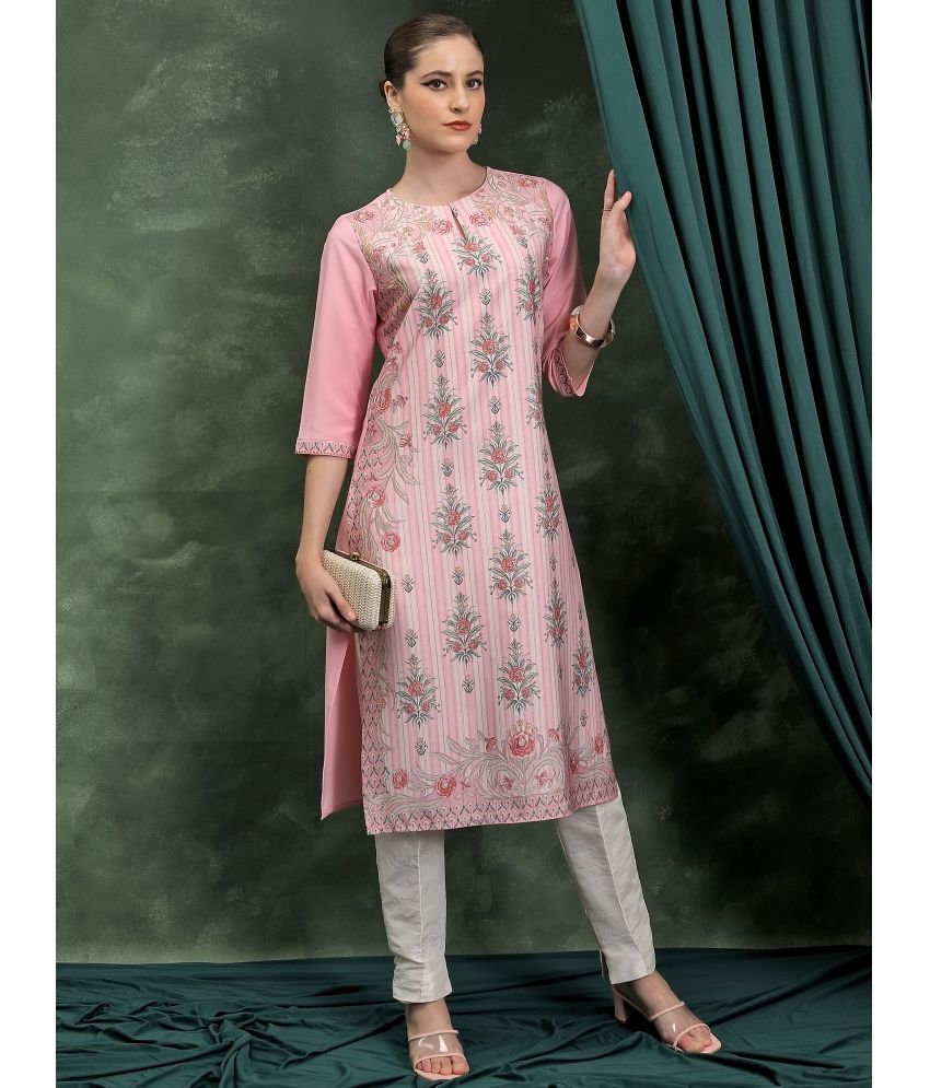     			Ketch Polyester Printed Straight Women's Kurti - Pink ( Pack of 1 )