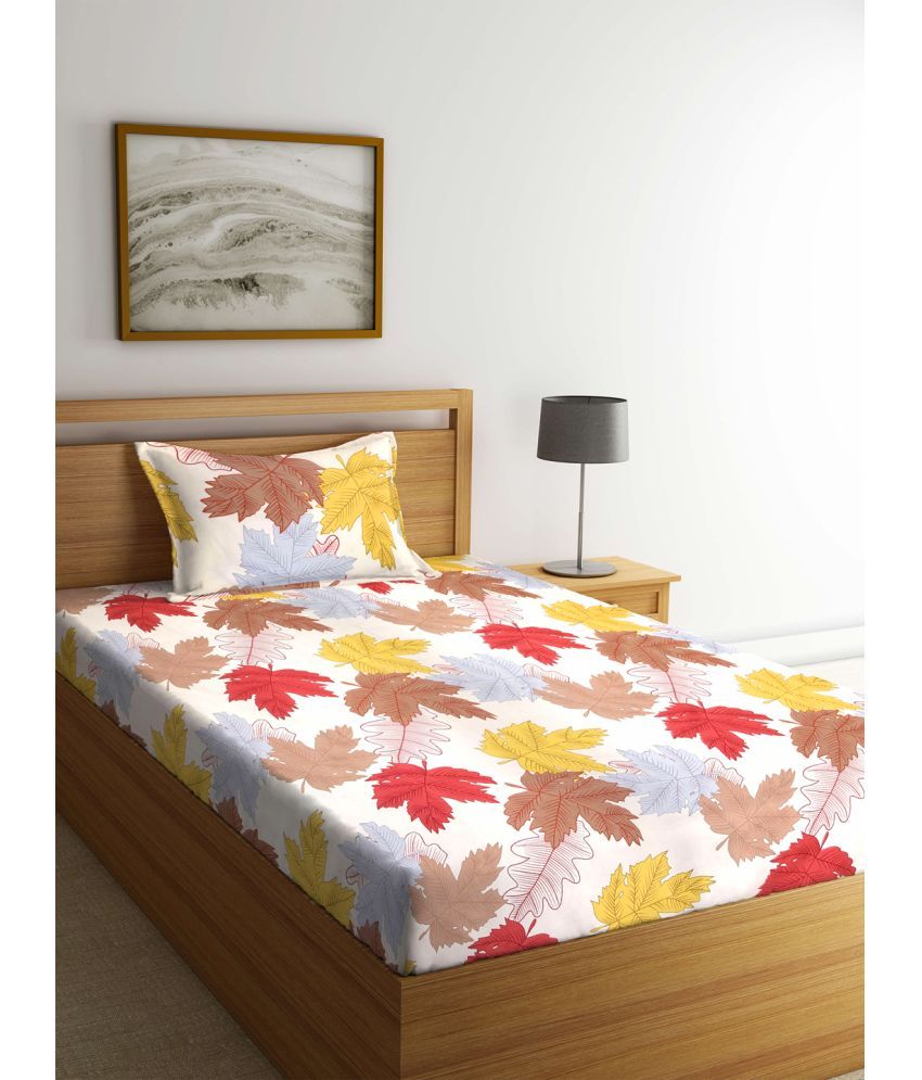     			Klotthe Poly Cotton Nature 1 Single Bedsheet with 1 Pillow Cover - Multicolor