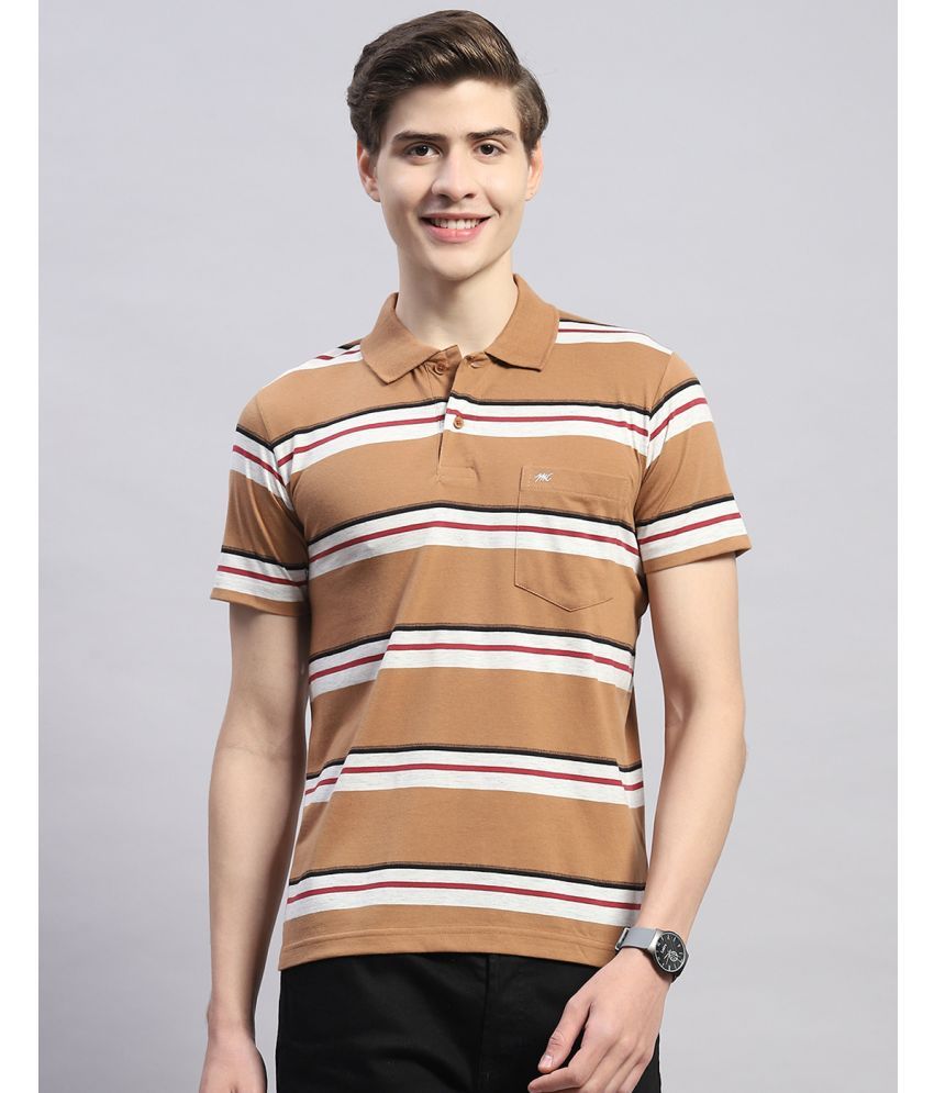     			Monte Carlo Cotton Blend Regular Fit Striped Half Sleeves Men's Polo T Shirt - Brown ( Pack of 1 )