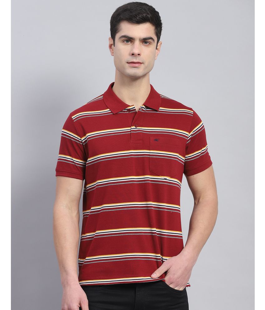     			Monte Carlo Cotton Blend Regular Fit Striped Half Sleeves Men's Polo T Shirt - Maroon ( Pack of 1 )