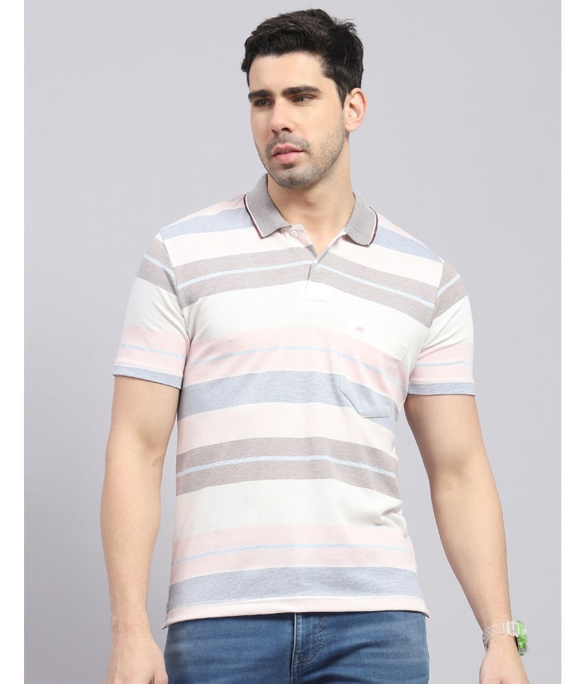     			Monte Carlo Cotton Blend Regular Fit Striped Half Sleeves Men's Polo T Shirt - Pink ( Pack of 1 )