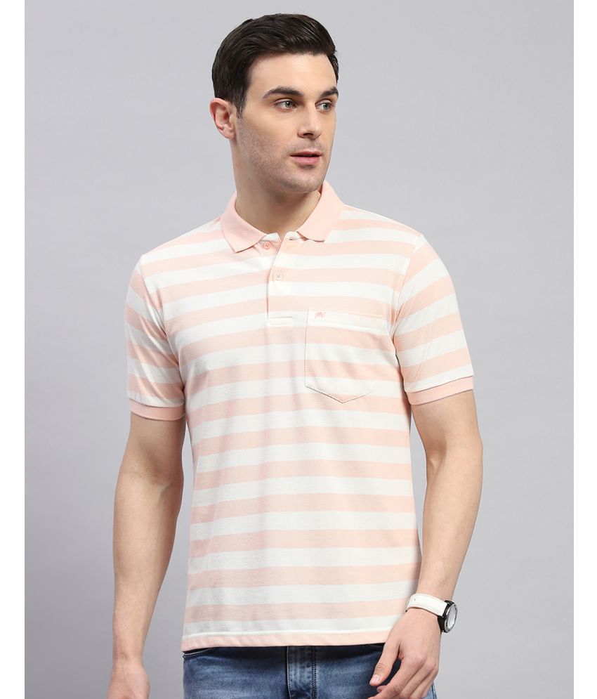    			Monte Carlo Cotton Blend Regular Fit Striped Half Sleeves Men's Polo T Shirt - Pink ( Pack of 1 )