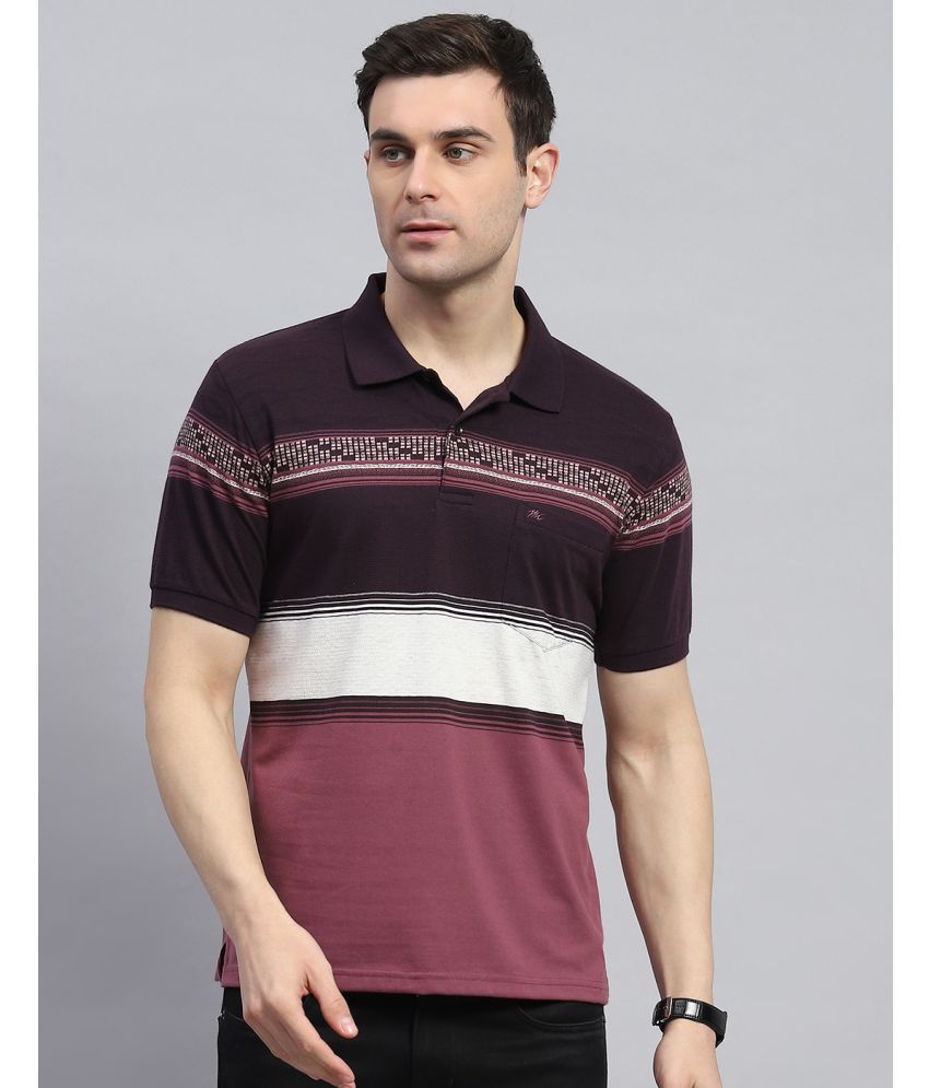     			Monte Carlo Cotton Blend Regular Fit Striped Half Sleeves Men's Polo T Shirt - Purple ( Pack of 1 )